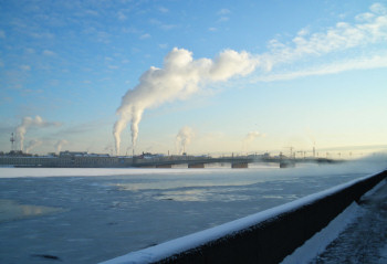 Morning on the Neva, smoke from factories rising in the background