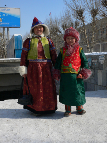 Buryat mum and daughter in traditional clothes